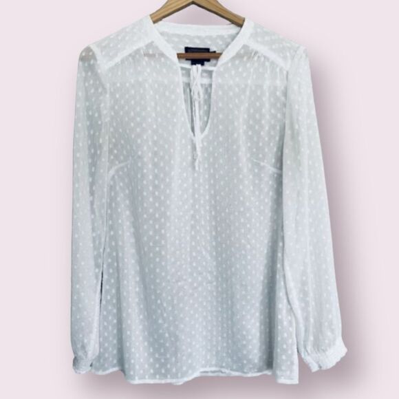 Pendleton Sheer Blouse Dotted Fabric In White Women’s Size PM - Picture 1 of 9